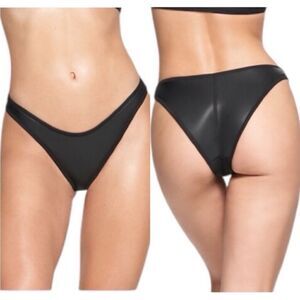 SKIMS NWT Rubberized Scuba Swim Tanga Bikini Bottom in Onyx Size Large